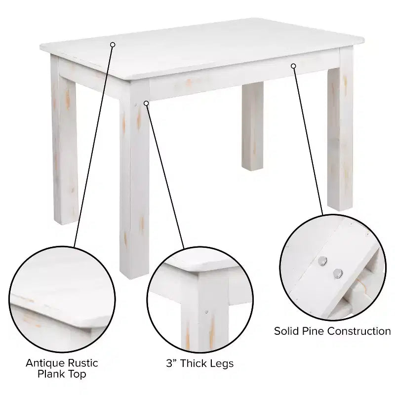 Flash Furniture Tavolo da Pranzo Rettangolare Rustico in Pino Massiccio 46 x 30