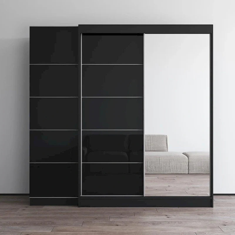 Armadio a 2 ante con specchio, frontale in vetro, 2 persone (grigio/nero/bianco)