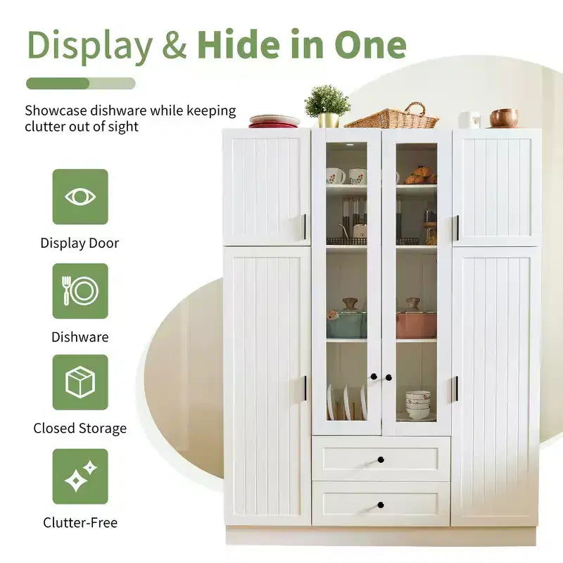 Dispensa da Cucina Autoportante Whisen 71''H, Grande Armadio Contenitore per Sala da Pranzo con 6 Ante, Ripiani Regolabili