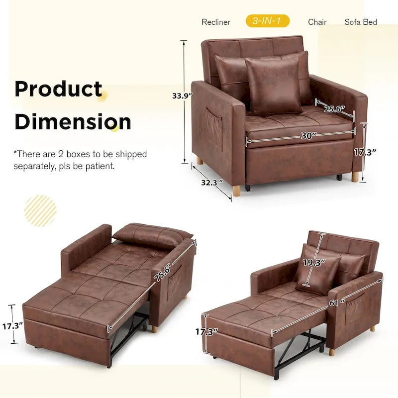 Poltrona letto trasformabile, 3 in 1, vari colori, per 1 persona