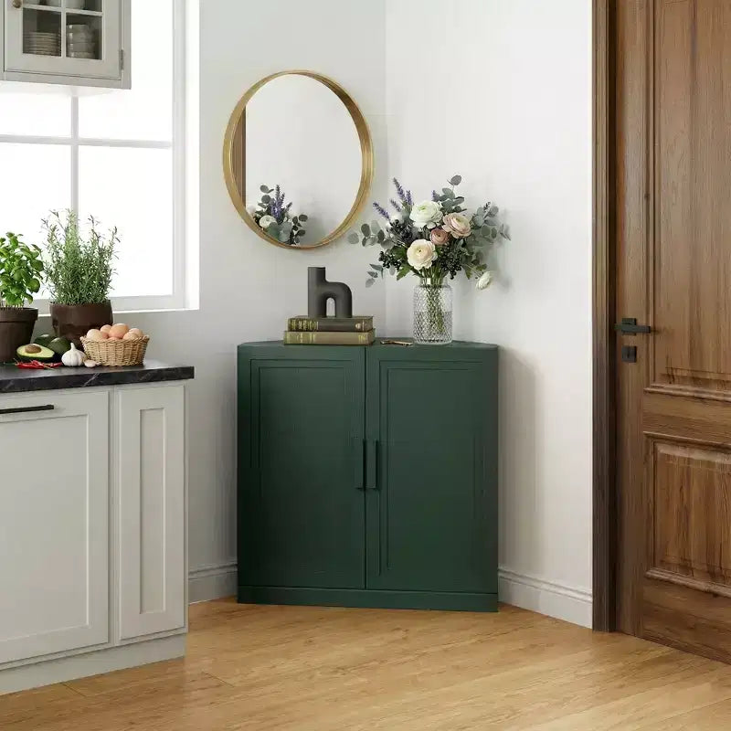 Mobile ad Angolo Dovelina con Ripiani Regolabili Credenza Buffet Vetrinetta Vino Mobile da Cucina e Sala da Pranzo con Ante in Legno - 31H x 31W, 36H x 31W