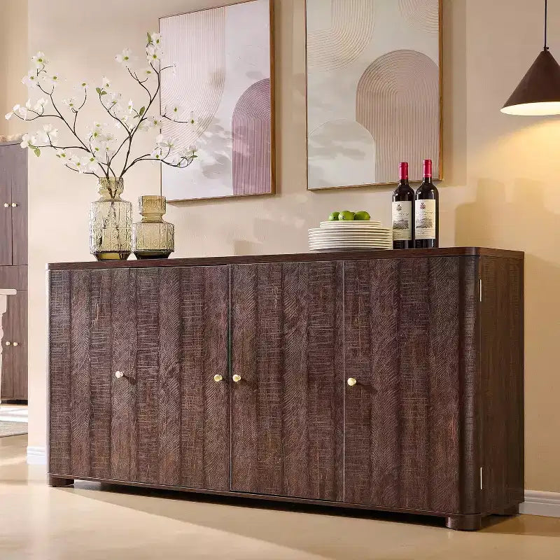 Credenza a Buffet da Cucina con 4 Ante e Ripiani, Credenza Moderna Grande, Mobile Contenitore per Bar Caffè da 66 Pollici