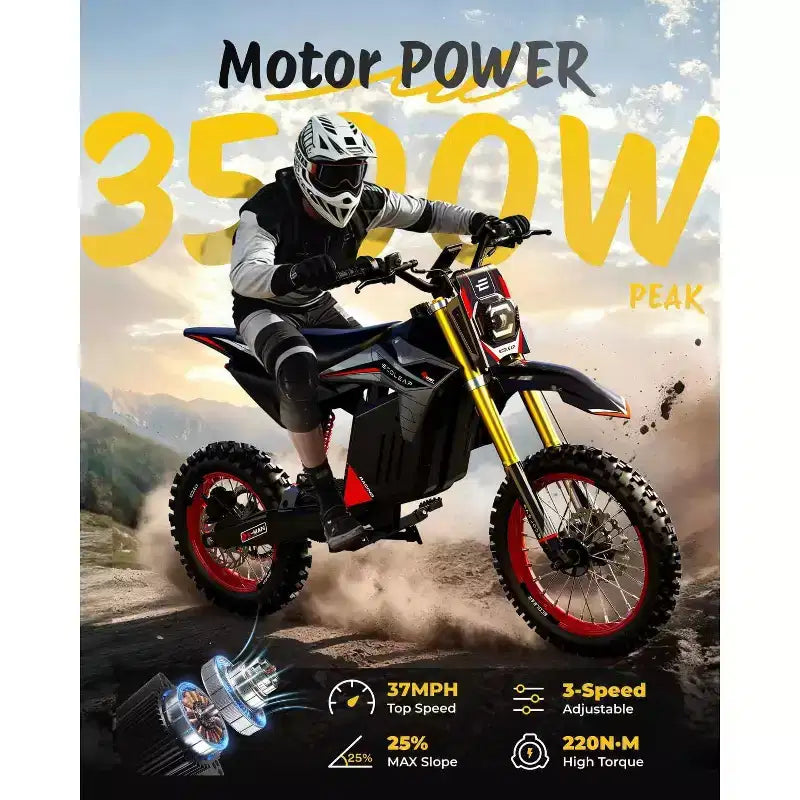 ECOLEAP Bici da cross elettrica da 3500W di picco per adolescenti e adulti, E-Bike fuoristrada da 60 km/h, Batteria da 48V 21Ah, Autonomia fino a 88 km, 180 kg, 13+