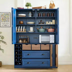 Whisen Armadio Dispensa per Cucina Autoportante Alto 180 cm, Grande Credenza Contenitore per Sala da Pranzo con 4 Ante Pieghevoli, Ripiani, Portabottiglie