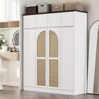 Armadio Guardaroba a 8 Ante di Grande Capacità, Alto 180 cm, con Asta Appendiabiti, Ripiani Regolabili e Ante Decorative in Rattan