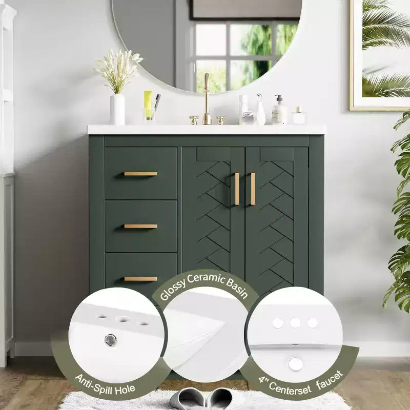 Mobile bagno 30 pollici con lavabo singolo, armadietto e 3 cassetti – Nero / Blu / Verde / Indaco / Bianco