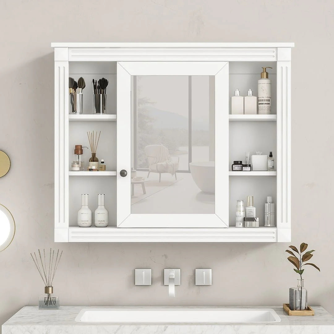 Meuble-lavabo de salle de bain moderne de 91 cm avec lavabo et armoire de toilette, 2 portes et 2 tiroirs
