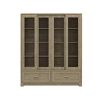 Libreria espositiva Famapy in rovere chiaro: 63W, ante scorrevoli in vetro + cassetto. Ampio organizer per biblioteche domestiche e soggiorni