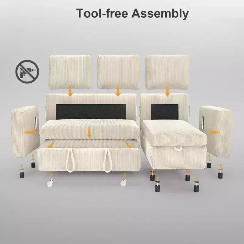 Dyonery Divano Letto Angolare 81, Divano Estraibile a L con Chaise Longue Reversibile con Contenitore, USB, Schienale Reclinabile