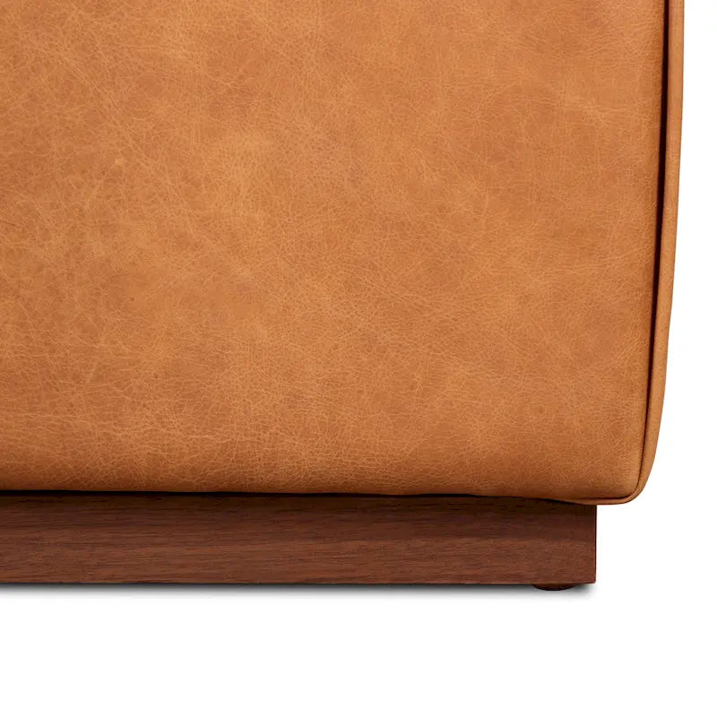 Pouf Jarmo Poly & Bark con Tavolino Regolabile in Noce - Vera Pelle Italiana Pieno Fiore
