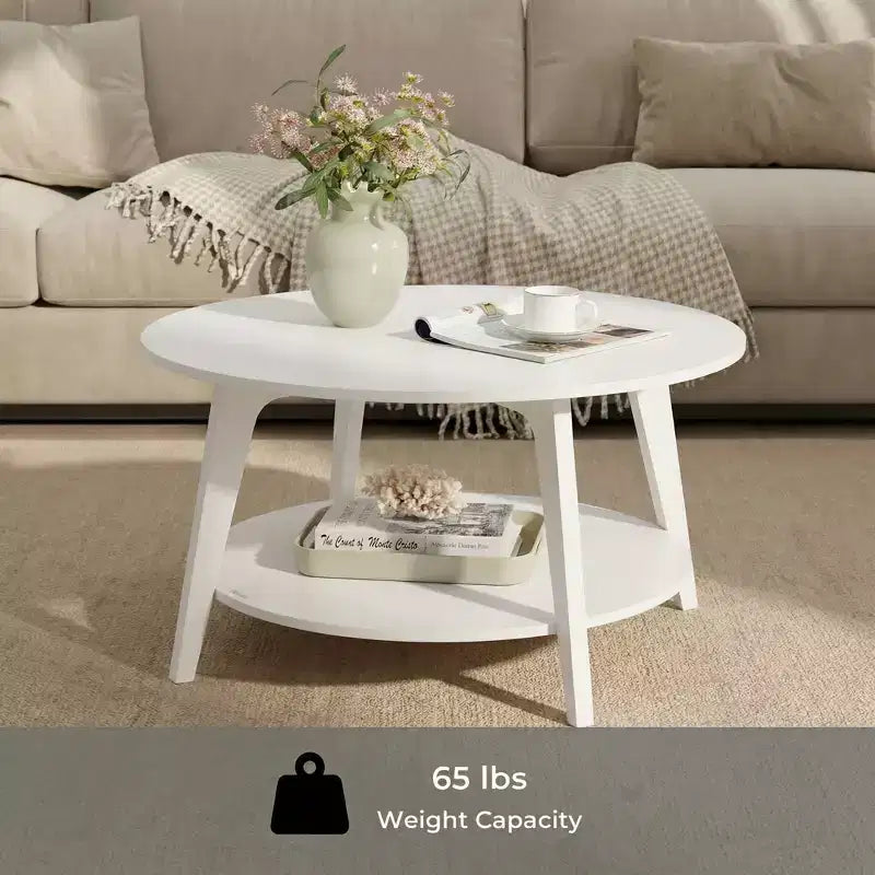 Tavolino rotondo color miele con 2 ripiani, misure 80 x 45 cm, ideale per il soggiorno