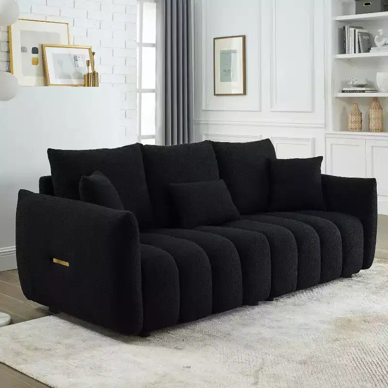 GDFStudio Alanna Divano a 3 Posti Moderno in Tessuto Teddy con Cuscini, 79,5