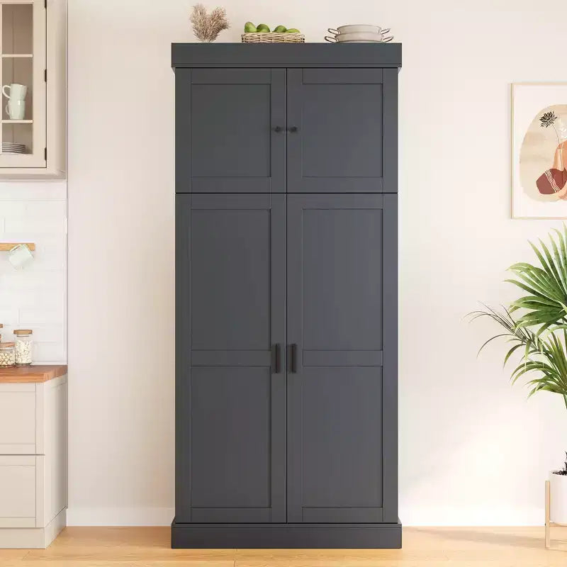 Dispensa da cucina indipendente 77H, armadio contenitore in stile rustico con ripiani regolabili, ripiani sulla porta, cassetti e portabottiglie - ModernLuxe