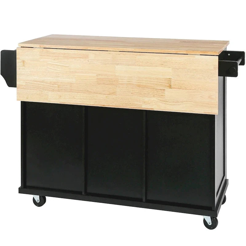 Carrello da Cucina con Piano a Ribalta in Legno di Gomma
