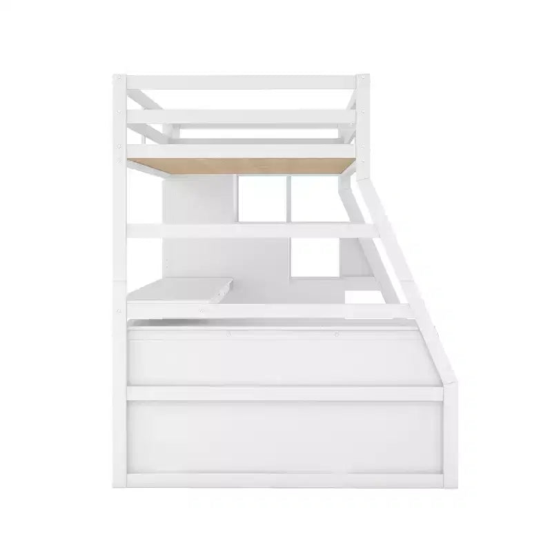 Letto a soppalco singolo con 7 cassetti, 2 mensole, armadietto e scrivania per bambini e ragazzi