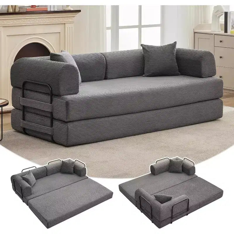 Divano letto convertibile 2 in 1, comodo divano letto pieghevole in velluto a coste con seduta profonda e ampi braccioli, divano senza struttura, per soggiorno, appartamenti