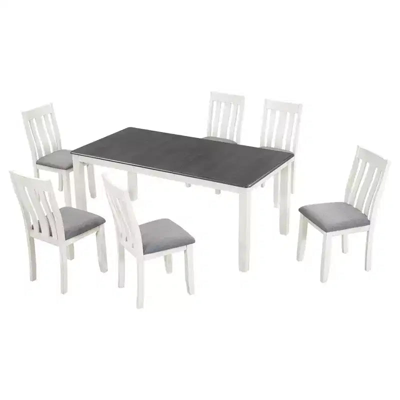 Set tavolo da pranzo allungabile da cascina per 6, tavolo rettangolare e 6 sedie imbottite