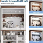 Mobile bar da caffè in stile rustico alto 72 pollici con luci LED, credenza da cucina con ante e cassetti, ripiani regolabili, ampio spazio di archiviazione