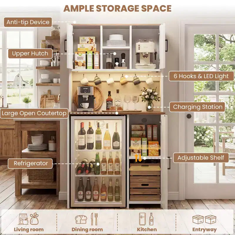 Mobile dispensa da cucina Besiost con spazio per mini frigo, mobile bar con ripiano contenitore