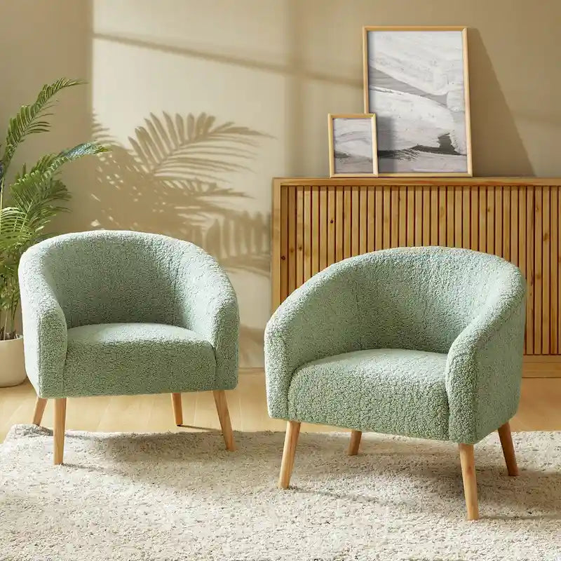 Poltrona Sheila Modern 30 W Boucle con gambe in legno massello, set da 2 di HULALA HOME