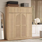 Armadio Guardaroba a 8 Ante di Grande Capacità, Alto 180 cm, con Asta Appendiabiti, Ripiani Regolabili e Ante Decorative in Rattan