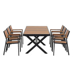 Set da pranzo da esterno allungabile a 7 pezzi con tavolo allungabile e 6 sedie con braccioli