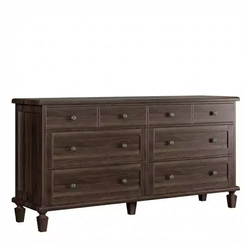 Comò a 8 cassetti per camera da letto, mobile TV vintage da 150 cm con maniglie intagliate e gambe affusolate, cassettiera in legno con grande capacità di archiviazione
