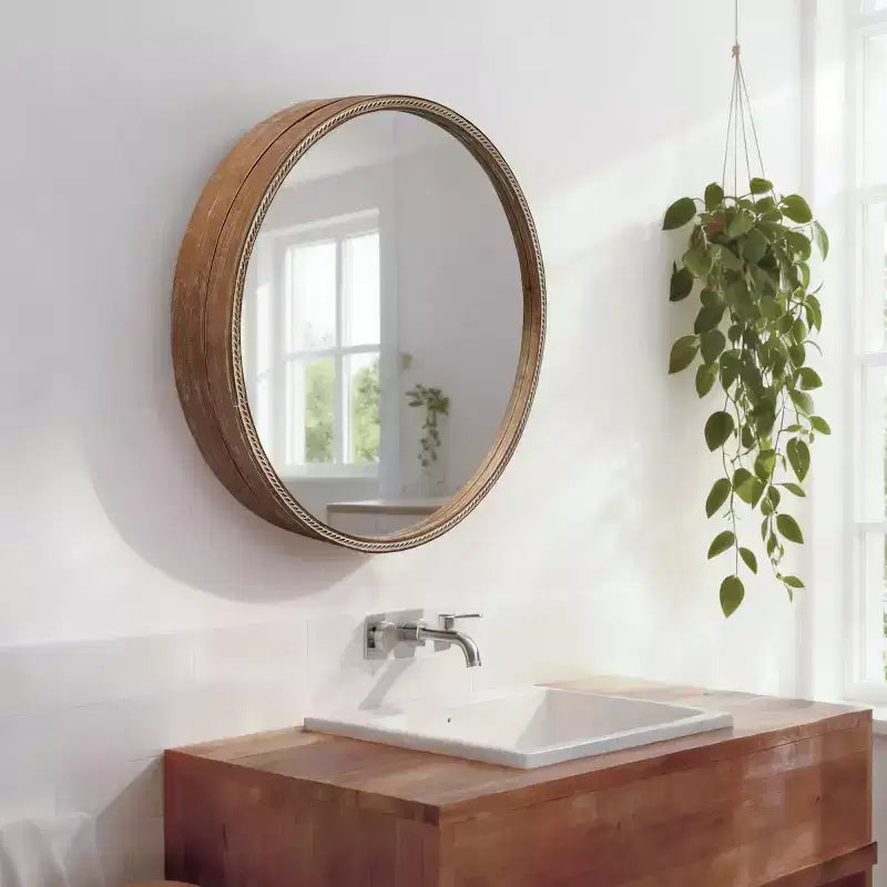 23.6 Specchio rotondo moderno scorrevole con contenitore, Specchio da trucco salvaspazio per bagno, Specchio decorativo per soggiorno