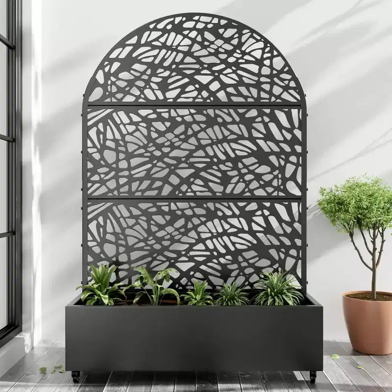 MAYEERTY 72x47 Fioriera ad Arco Nera in Ferro con Traliccio, Set da 3 Pezzi Schermo Decorativo da Giardino per Patio e Balcone