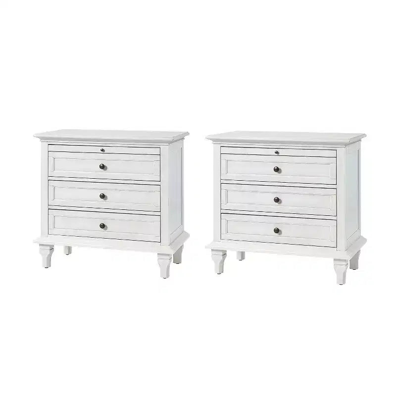 Giorgio 3 - Comodino con 3 cassetti e prese integrate, set da 2|HULALA HOME