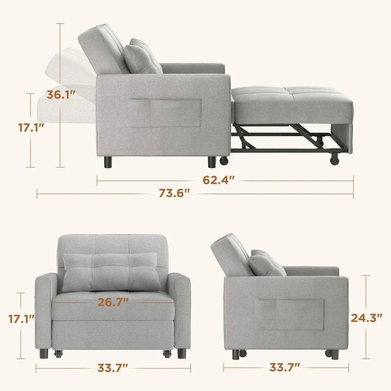 Divano letto trasformabile 3-in-1, Poltrona letto estraibile, Letto pieghevole convertibile per soggiorno