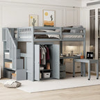 Letto a soppalco full-size con scala, libreria, scrivania e armadio - Mobili multifunzionali salvaspazio per bambini e ragazzi - Bianco
