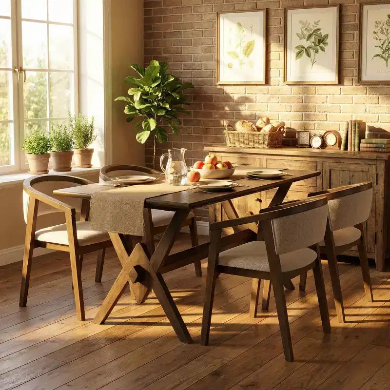 Christopher Knight Home Simon Set da pranzo 5 pezzi in legno di gomma stile Mid-Century moderno con sedie imbottite in bouclé