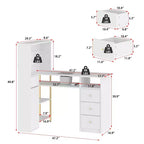 Tavolo Unghie Bianco con Aspiratore Integrato, Vetrina in Vetro Temperato, Maniglie Dorate, Postazione Salone Unghie, Tavolo Trucco