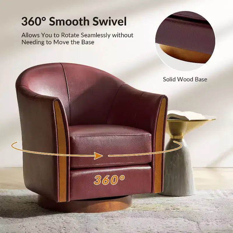 Poltrona a botte girevole Pocono in vera pelle con base in legno massello - Set da 2Artful Living Design