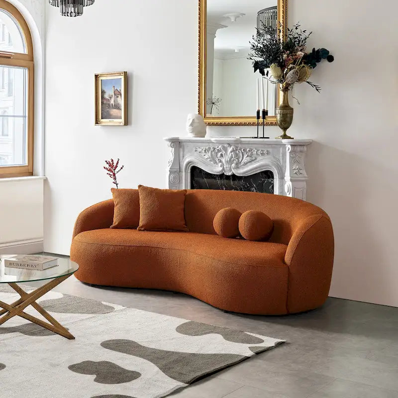 Divano curvo Blaine in tessuto Bouclé di lusso, stile giapponese moderno