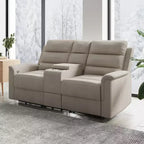 Divanetto reclinabile in tessuto tecnico beige/grigio, 2 posti, schienale e poggiapiedi regolabili