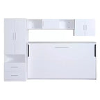Letto a scomparsa matrimoniale, Struttura letto a parete in legno con armadio integrato, cassetti e ripiani aperti, bianco - ModernLuxe