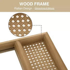 Specchio da parete marrone con cornice in legno ad arco intagliata classica e base in rattan, 37 pollici L x 71 pollici A