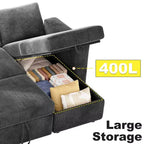 Dyonery Divano Letto Angolare 81, Divano Estraibile a L con Chaise Longue Reversibile con Contenitore, USB, Schienale Reclinabile