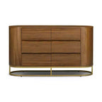 Comò moderno a 6 cassetti con design a bordo vivo, base in metallo e costruzione durevole in legno misto