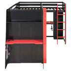 Letto a soppalco a L da gaming con scrivanie, letti a soppalco doppi con luci LED, porte USB, scaffali portaoggetti, letto a soppalco ad angolo in legno per 2