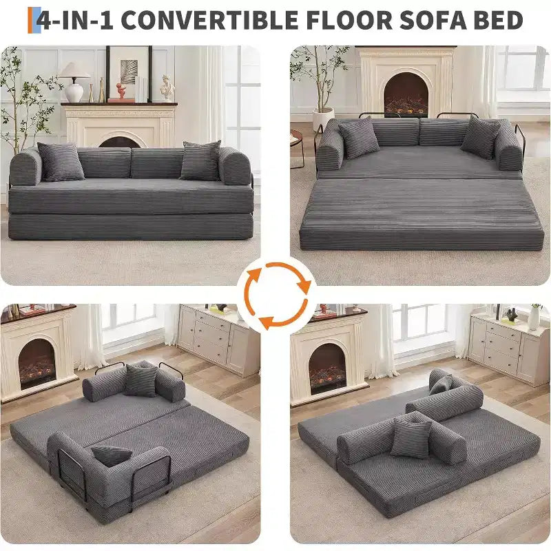 Divano letto convertibile 2 in 1, comodo divano letto pieghevole in velluto a coste con seduta profonda e ampi braccioli, divano senza struttura, per soggiorno, appartamenti