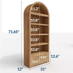 Libreria ad arco da 72 pollici con cassetto portaoggetti, mobile espositivo moderno a 6 ripiani in legno con ripiani aperti e cassetto inferiore, anta curva dell'armadio