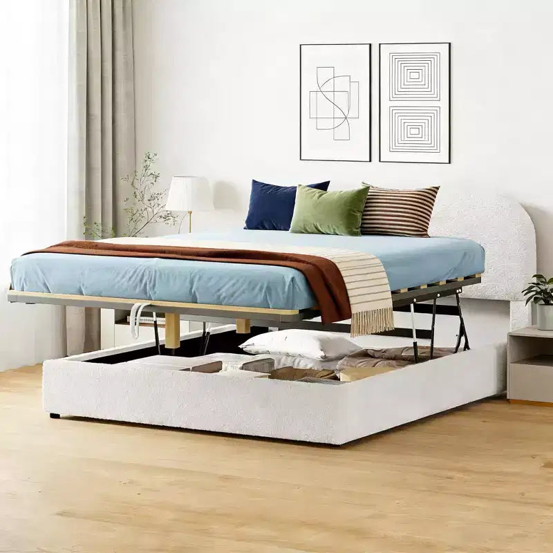 Letto imbottito queen size con contenitore sollevabile - Bianco