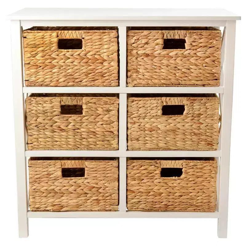 Cassettiera a 3 livelli con struttura a X e 6 cestini in giacinto d'acqua naturale di eHemco