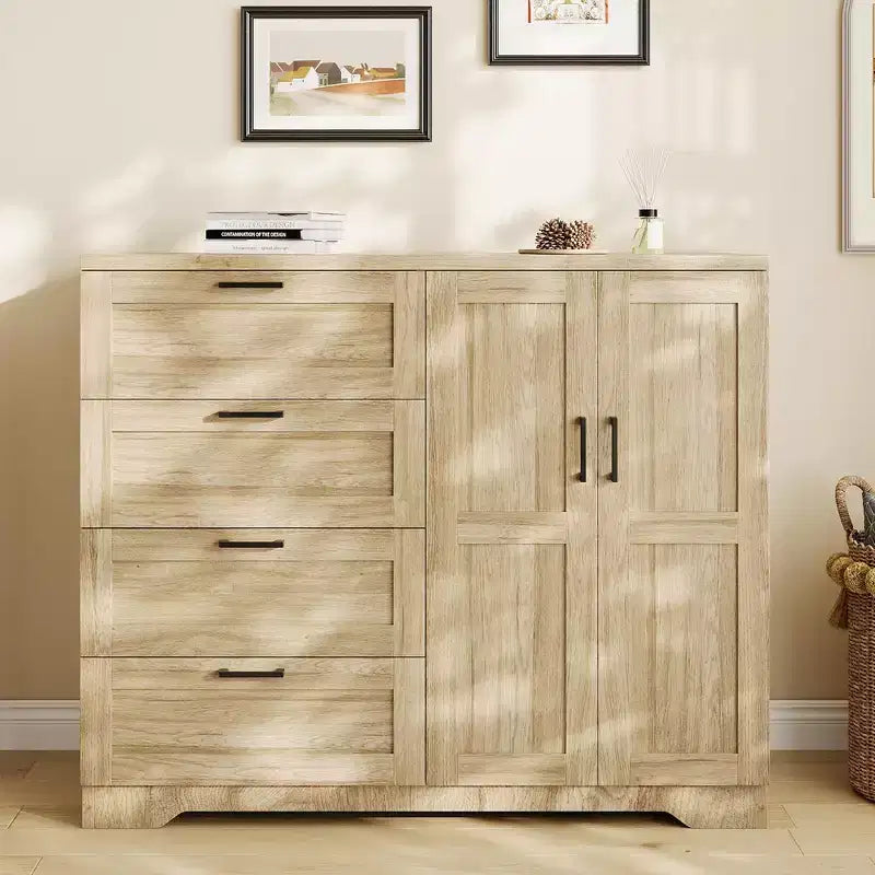 Guardaroba Armadio in Legno H 43.3 con 4 Cassetti e Asta Appendiabiti, Mobile Contenitore Multifunzionale per Camera da Letto