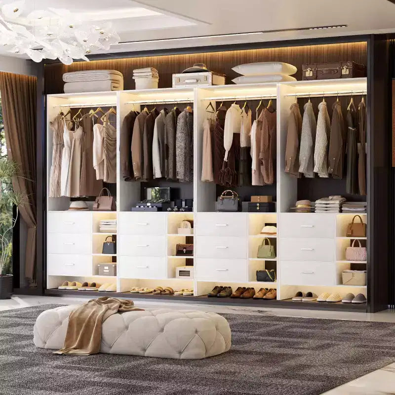 Besiost Set di 4 organizer per armadio con cassetti in legno e aste appendiabiti