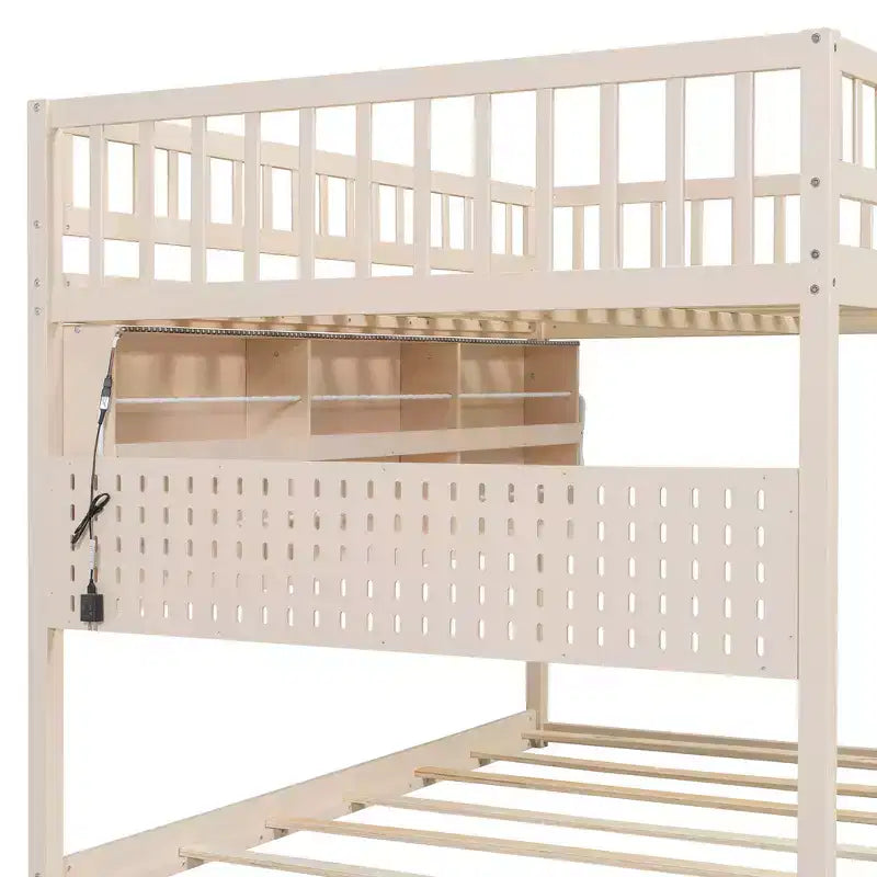 Luxystar Letto a castello moderno a due piazze con contenitore, mensole illuminate e pannello forato