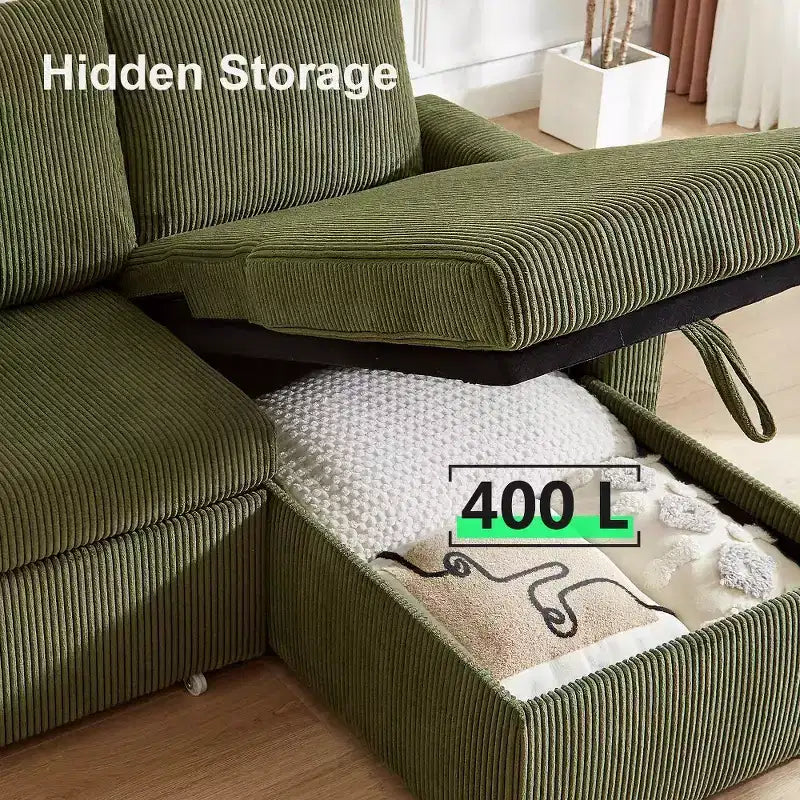 Dyonery Divano Letto Angolare 81, Divano Estraibile a L con Chaise Longue Reversibile con Contenitore, USB, Schienale Reclinabile
